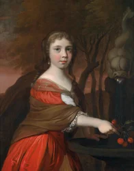 Retrato, de, um, menina jovem, com, cerejas